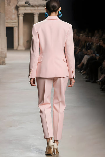 Rose Cranté Revers 2 pièces Femmes Costumes avec Manche